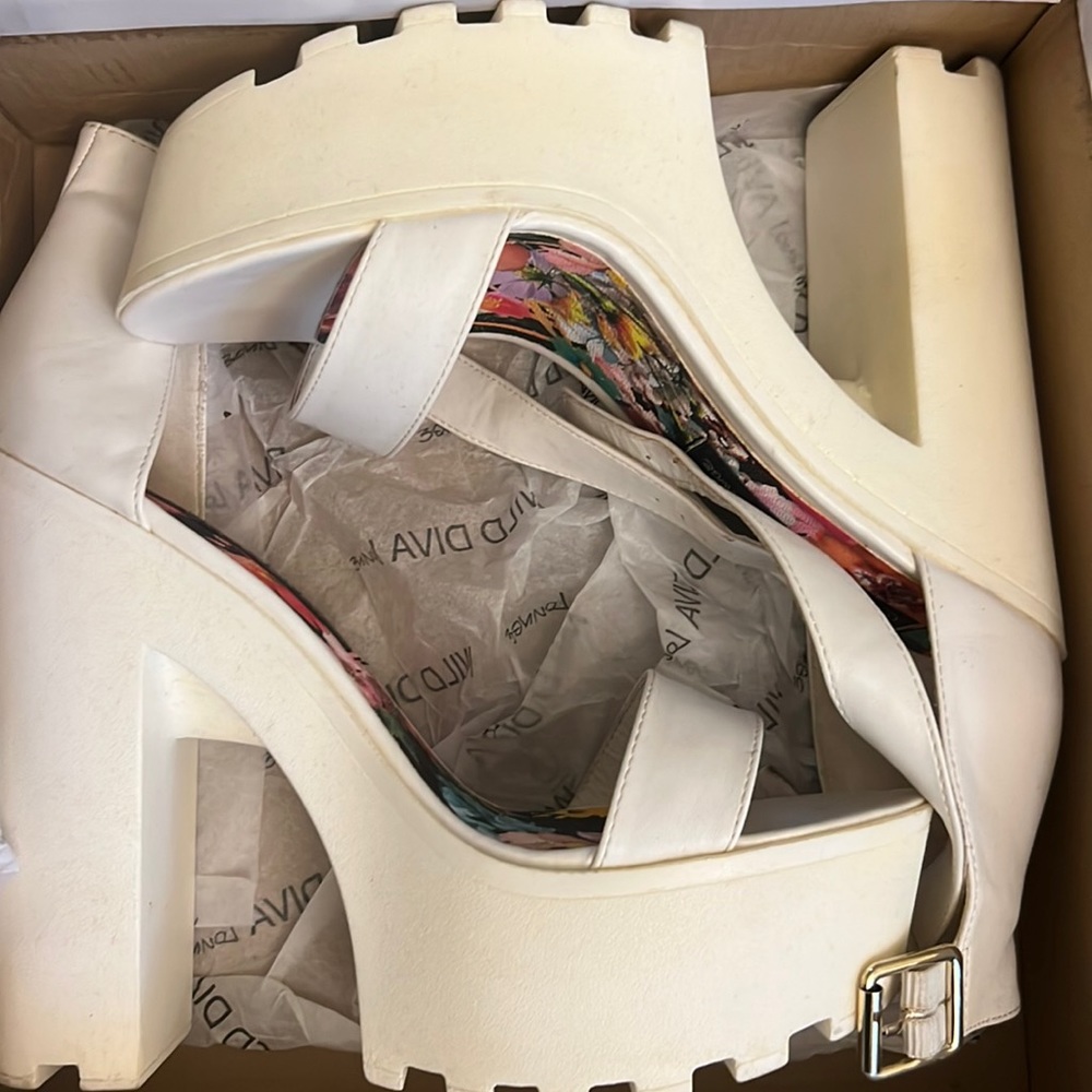 White platform heels